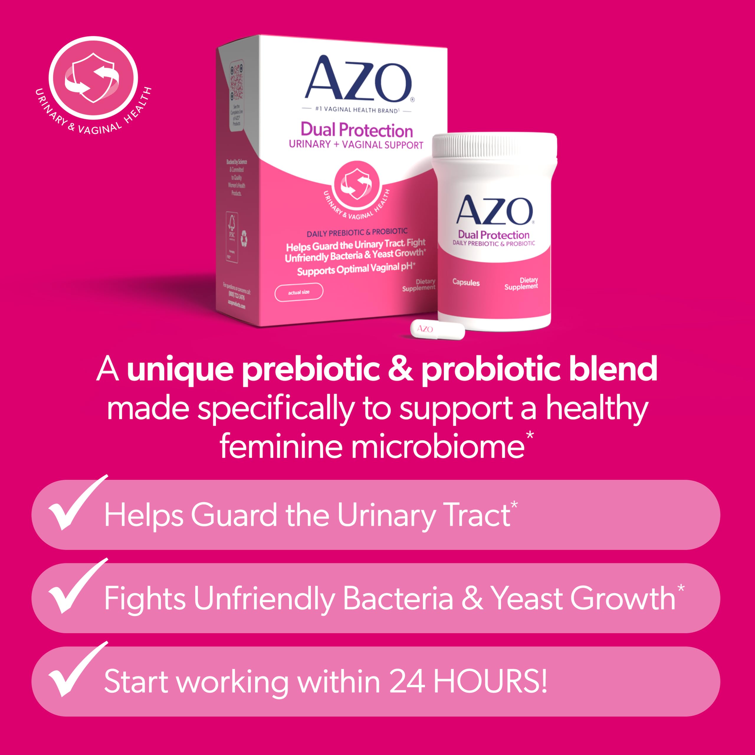 AZO empaque lateral con información de ingredientes y beneficios