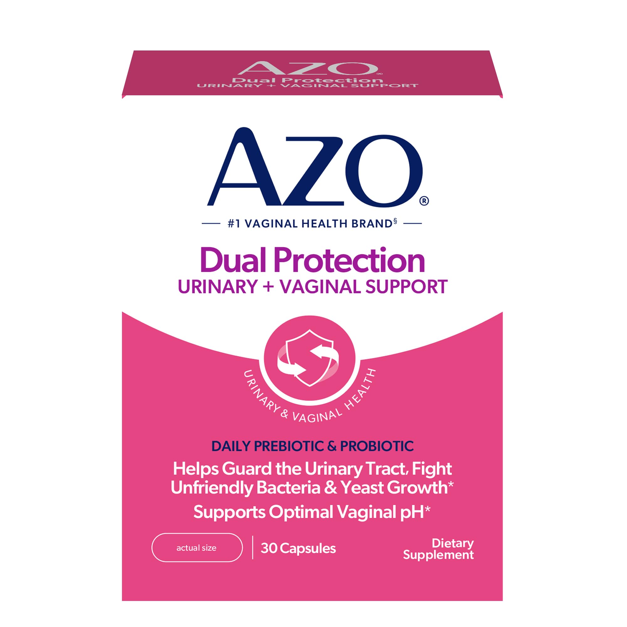 AZO frasco frontal mostrando 30 cápsulas y claridad del producto