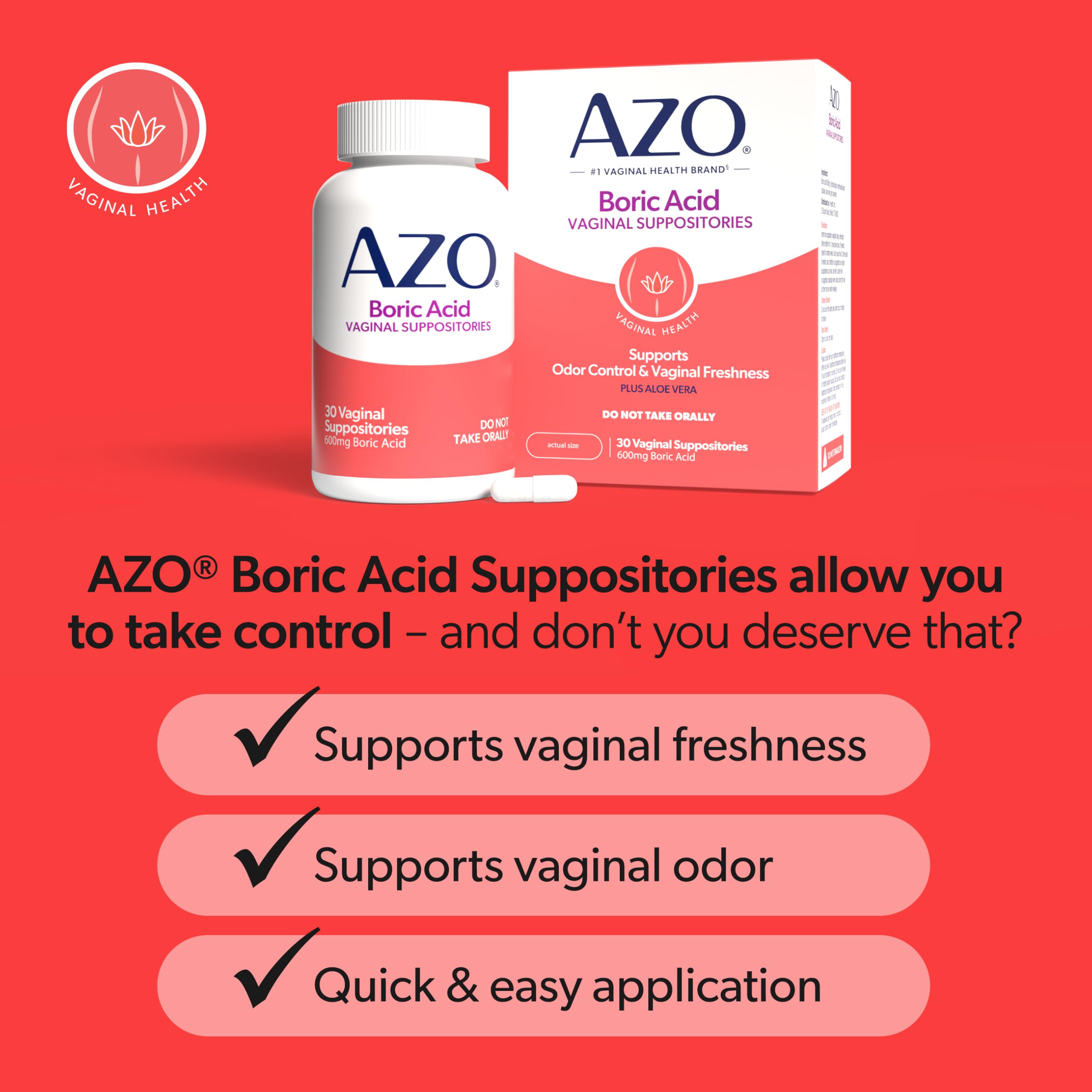 AZO supositorio en mano para comparar tamaño y dosificación 600 mg