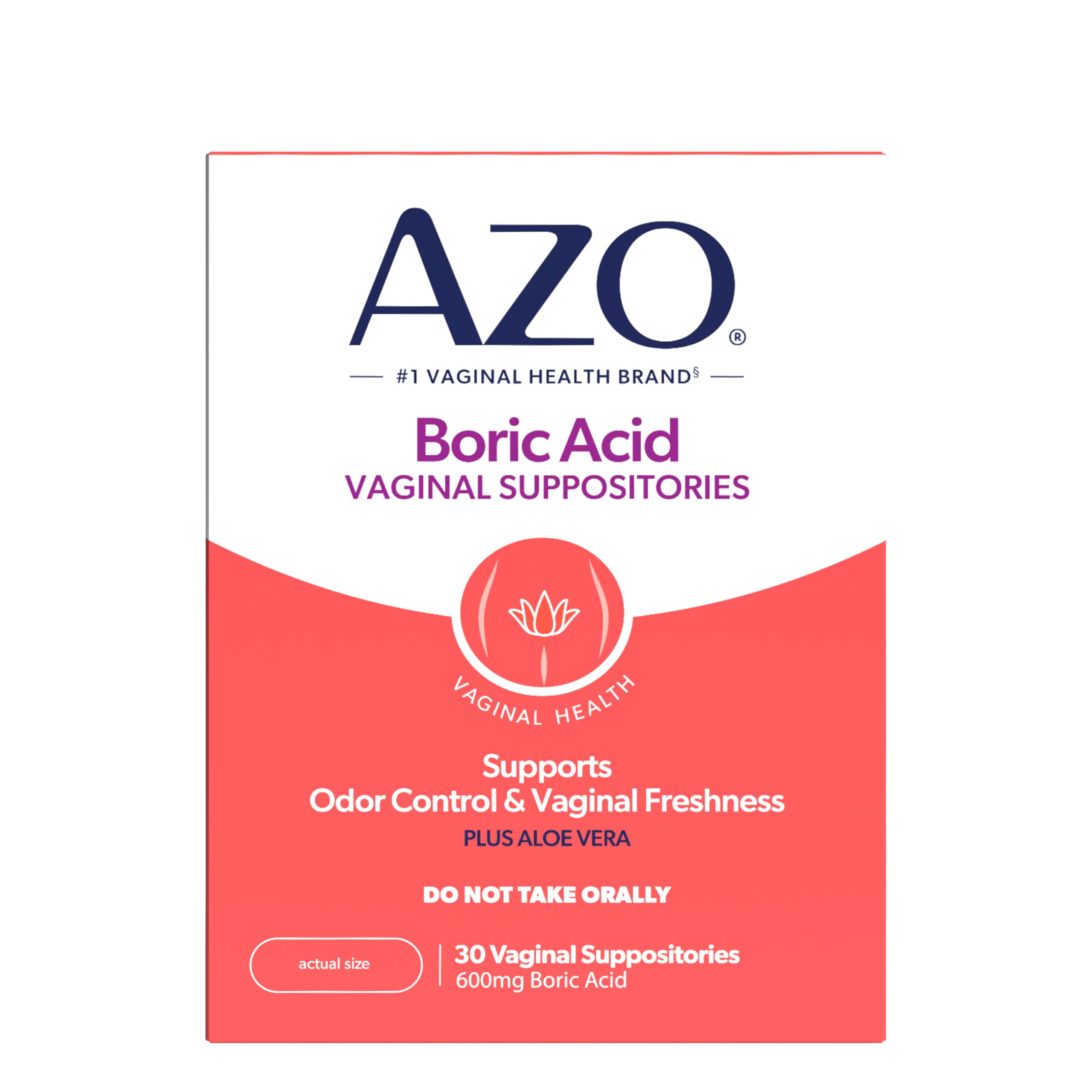 AZO empaque frontal mostrando 30 supositorios y frescura íntima