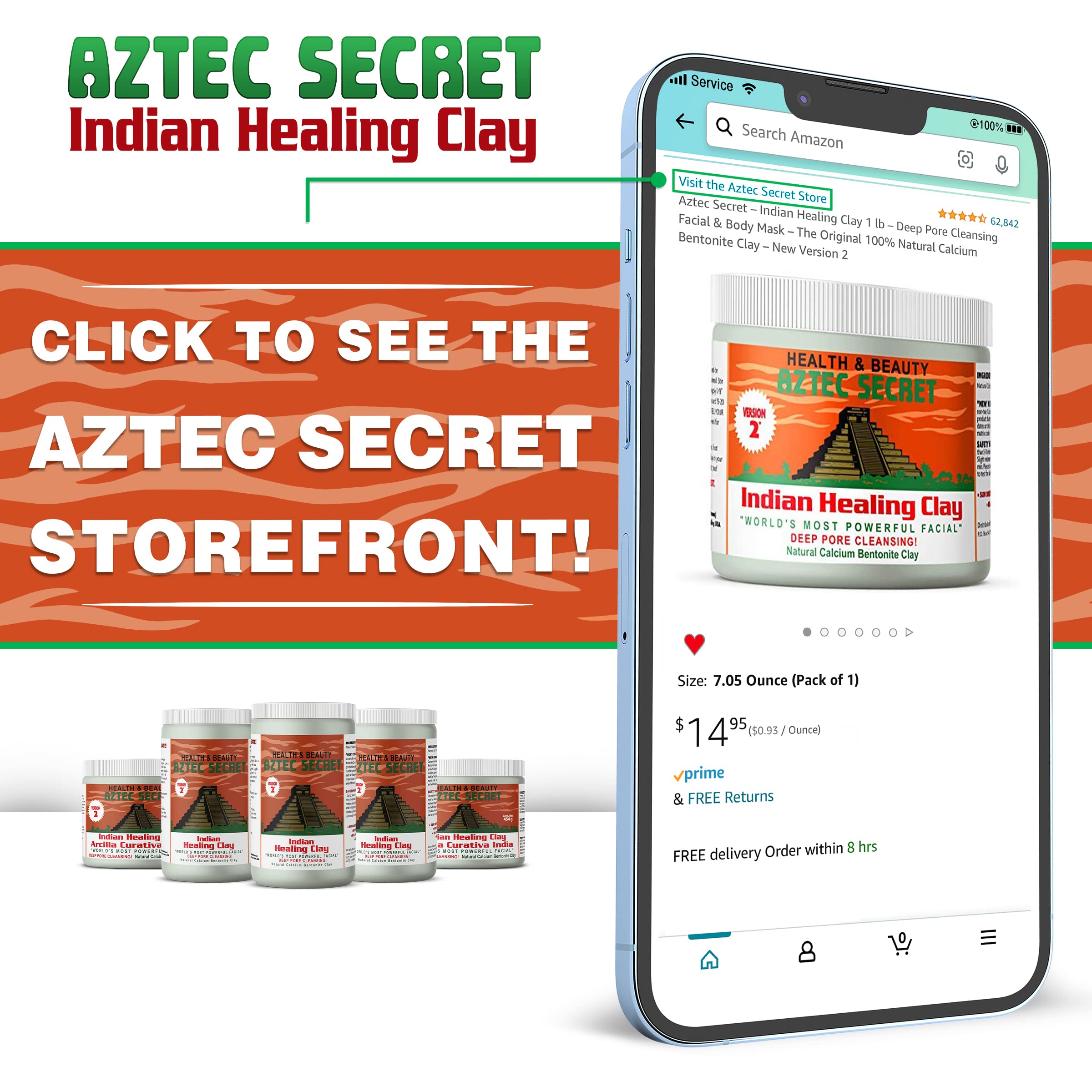 Aztec Secret envase junto a una mano para comparar tamaño y porciones prácticas