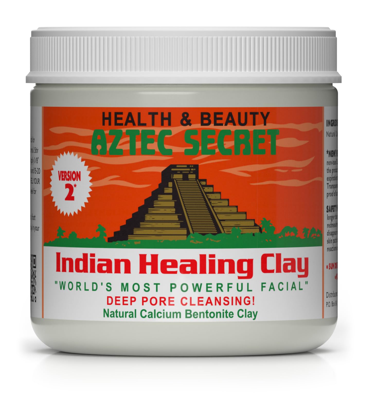 Aztec Secret envase frontal 16 oz mostrando el sello de seguridad y claridad del producto