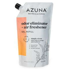 Azuna pouch frontal 24oz mostrando recipiente y beneficio neutralizar olores