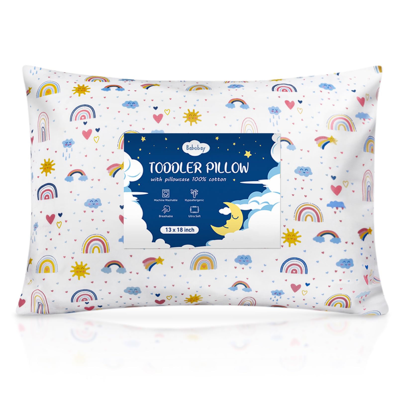 Babebay almohada frontal con funda estampada, confort visible y bienvenida