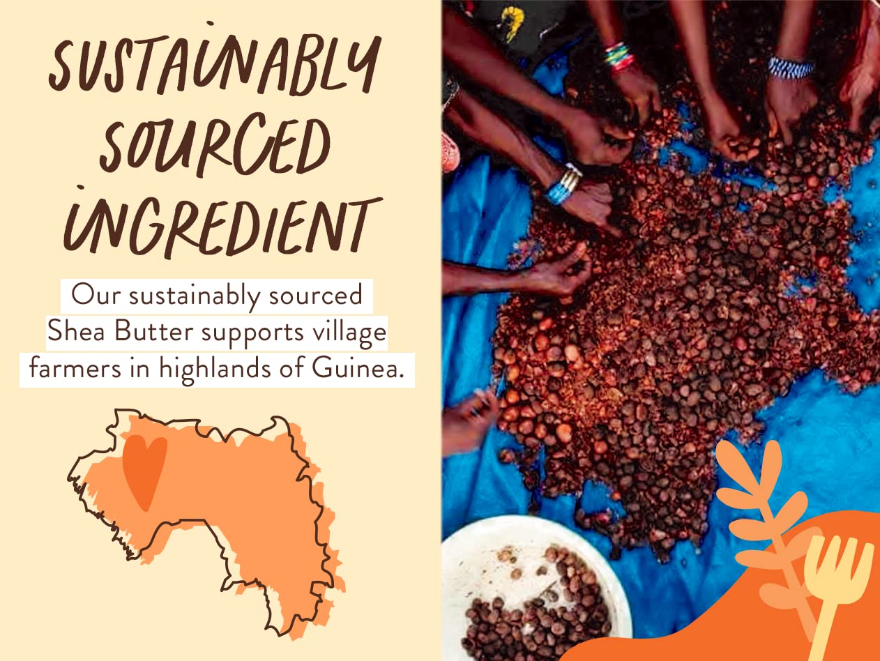 Shea and cocoa butter visual with Babo Botanicals indicating nourishing moisture