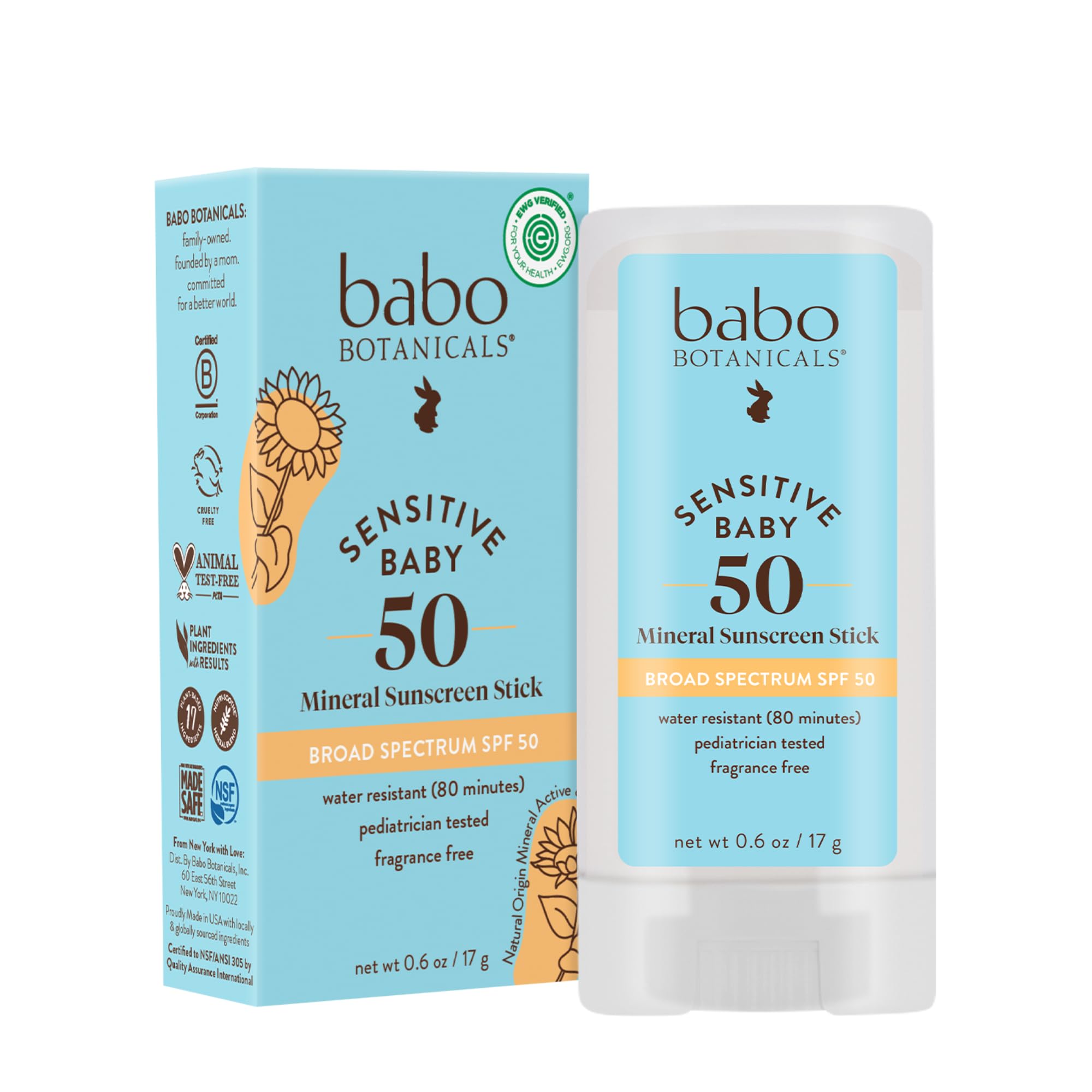 Babo Botanicals stick frontal mostrando envase compacto y práctico