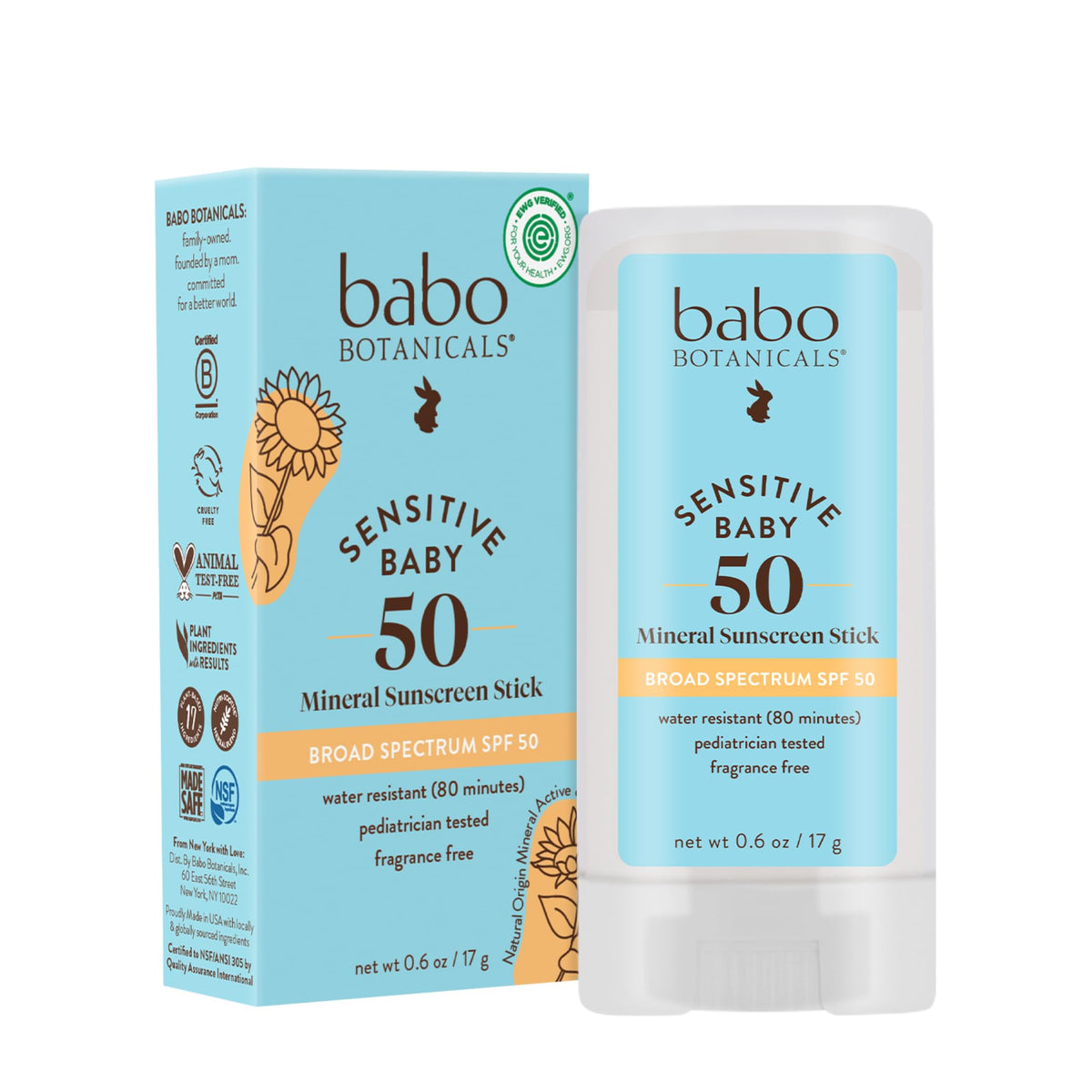 Babo Botanicals stick frontal mostrando envase compacto y práctico