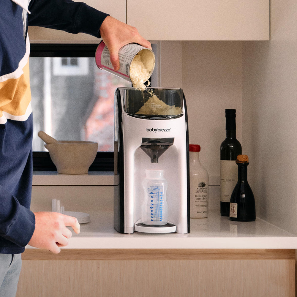 Baby Brezza etiqueta de garantía y compatibilidad, tranquilidad para padres