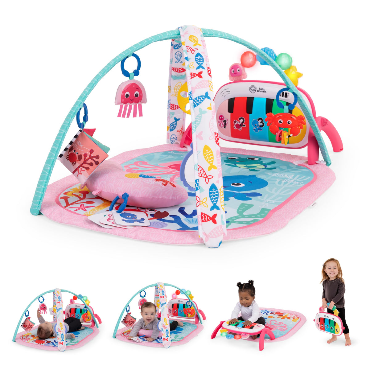 Baby Einstein vista frontal del gimnasio Ocean Explorers con luces y juguetes, estimula la atención