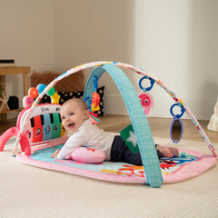 Baby Einstein piano desmontable en primer plano, permite juego portátil y respuesta táctil