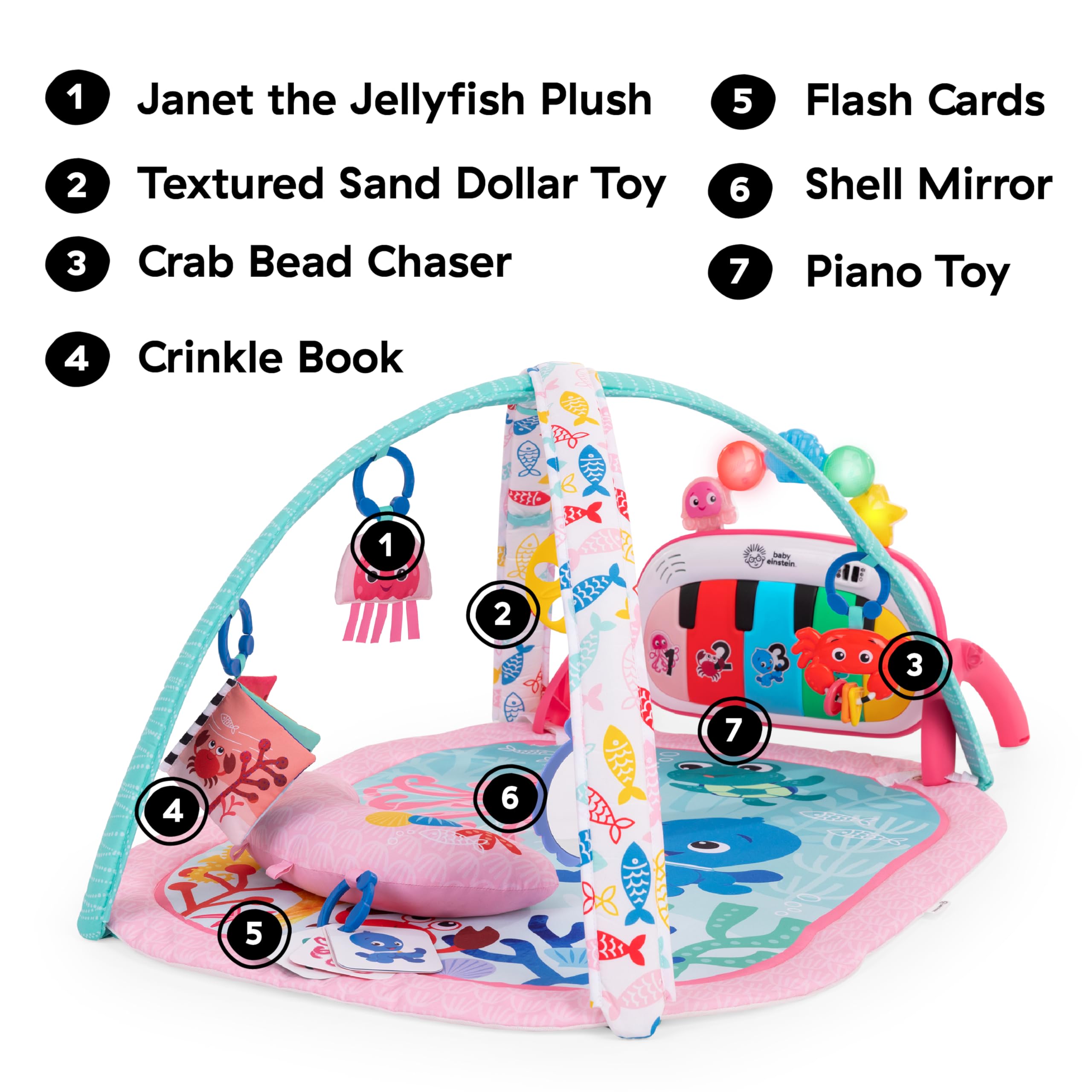 Baby Einstein piano colocado para juego sentado, enseña colores y números al bebé