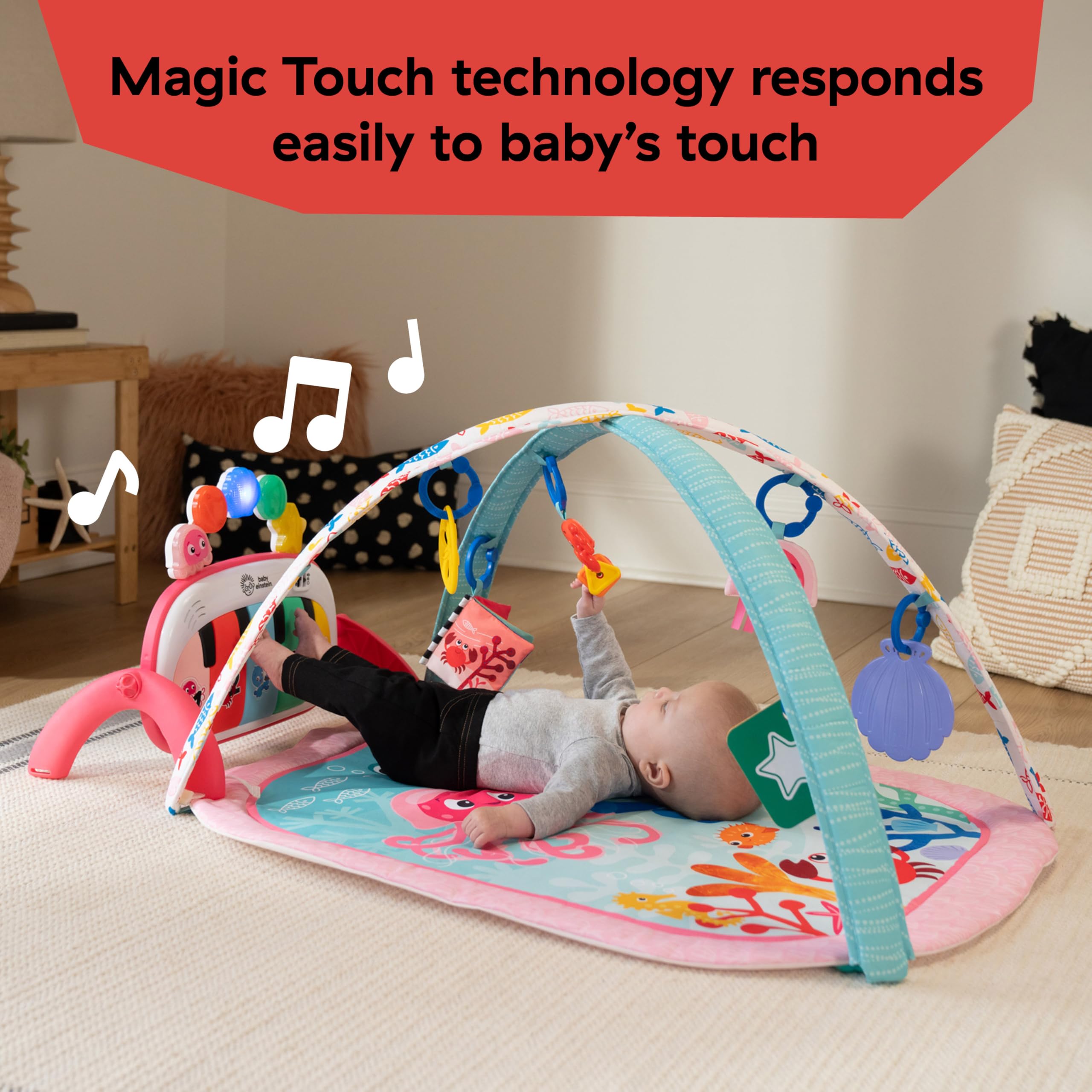 Baby Einstein comparación de tamaño con silla para escala, ayuda a visualizar espacio