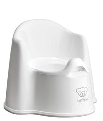 BabyBjörn orinal frontal blanco y gris mostrando respaldo alto y reposabrazos para confort