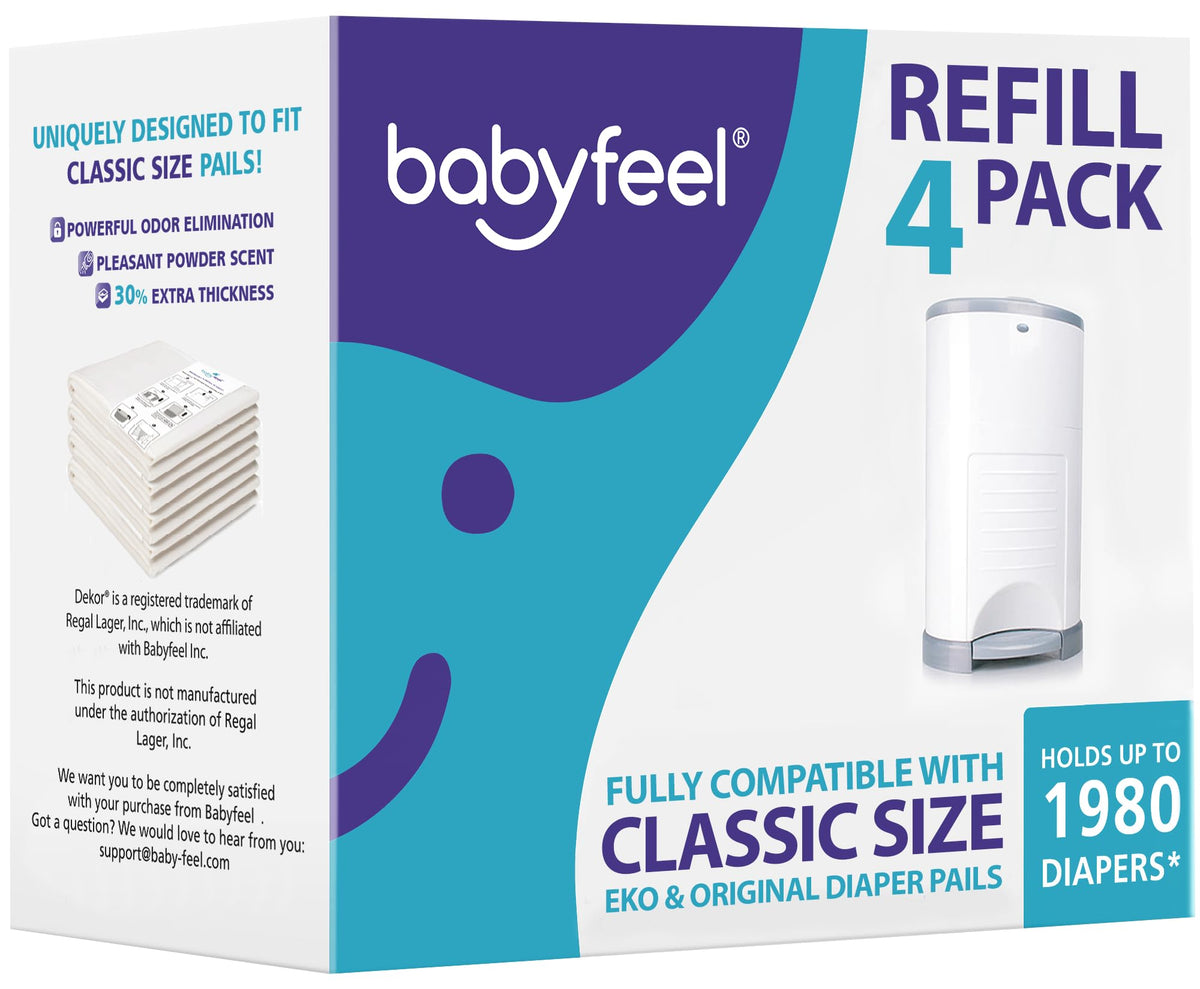 Babyfeel frente del pack de 4 bolsas recambio mostrando embalaje y compatibilidad Dekor