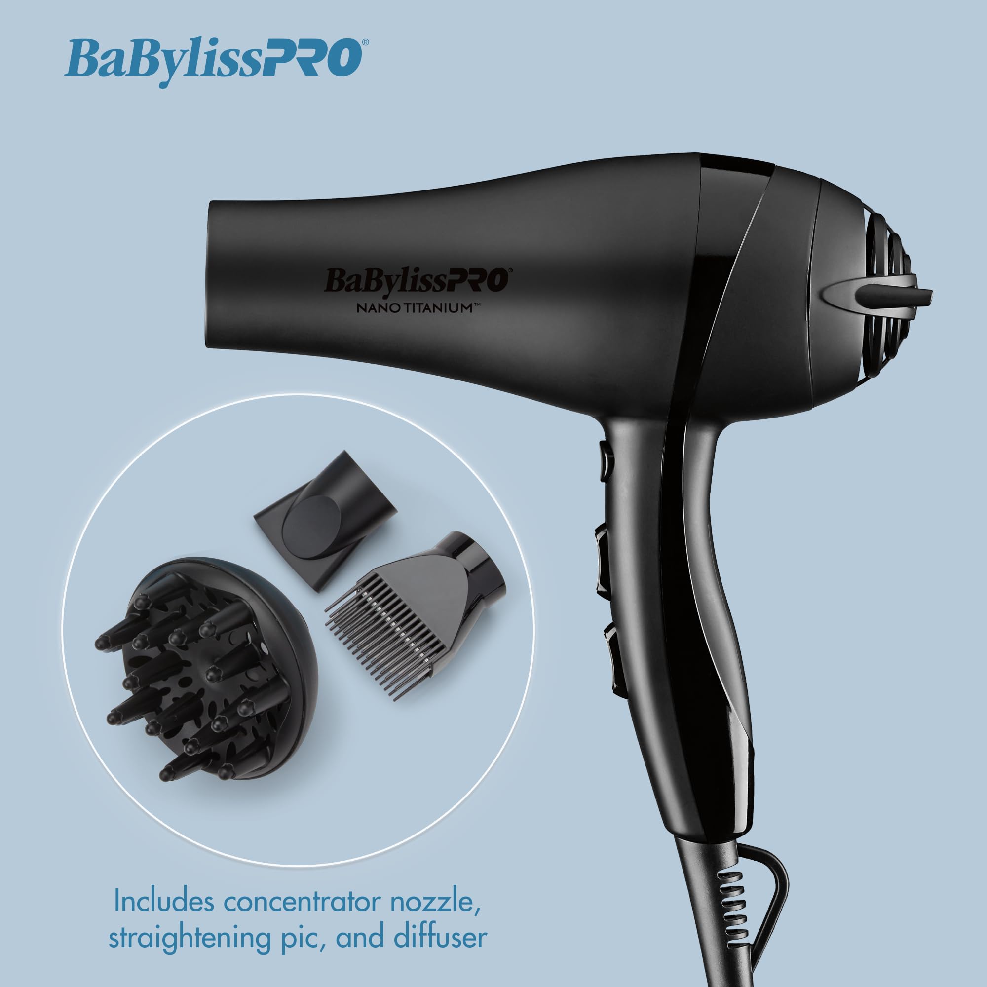 BaBylissPRO punta y material Nano Titanium muestra acabado brillante