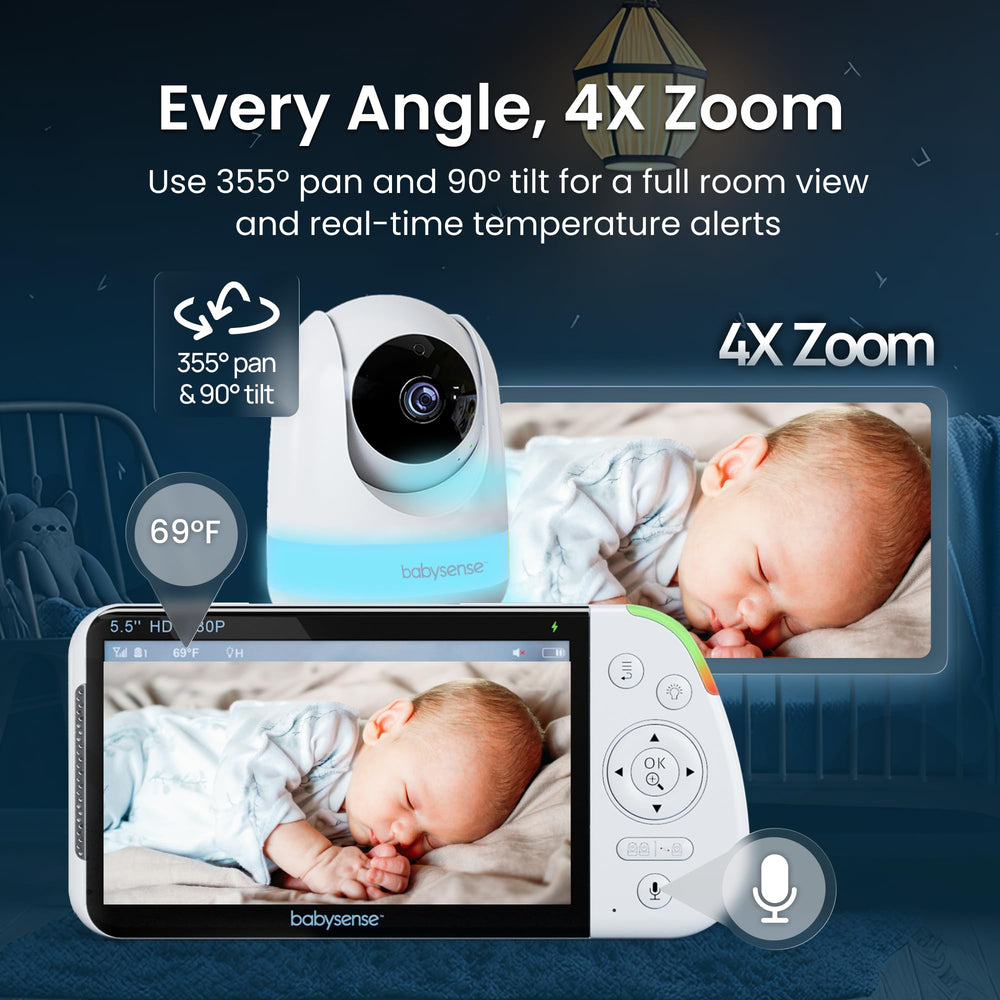 Babysense cámaras cubriendo múltiples zonas para vigilancia simultánea eficiente