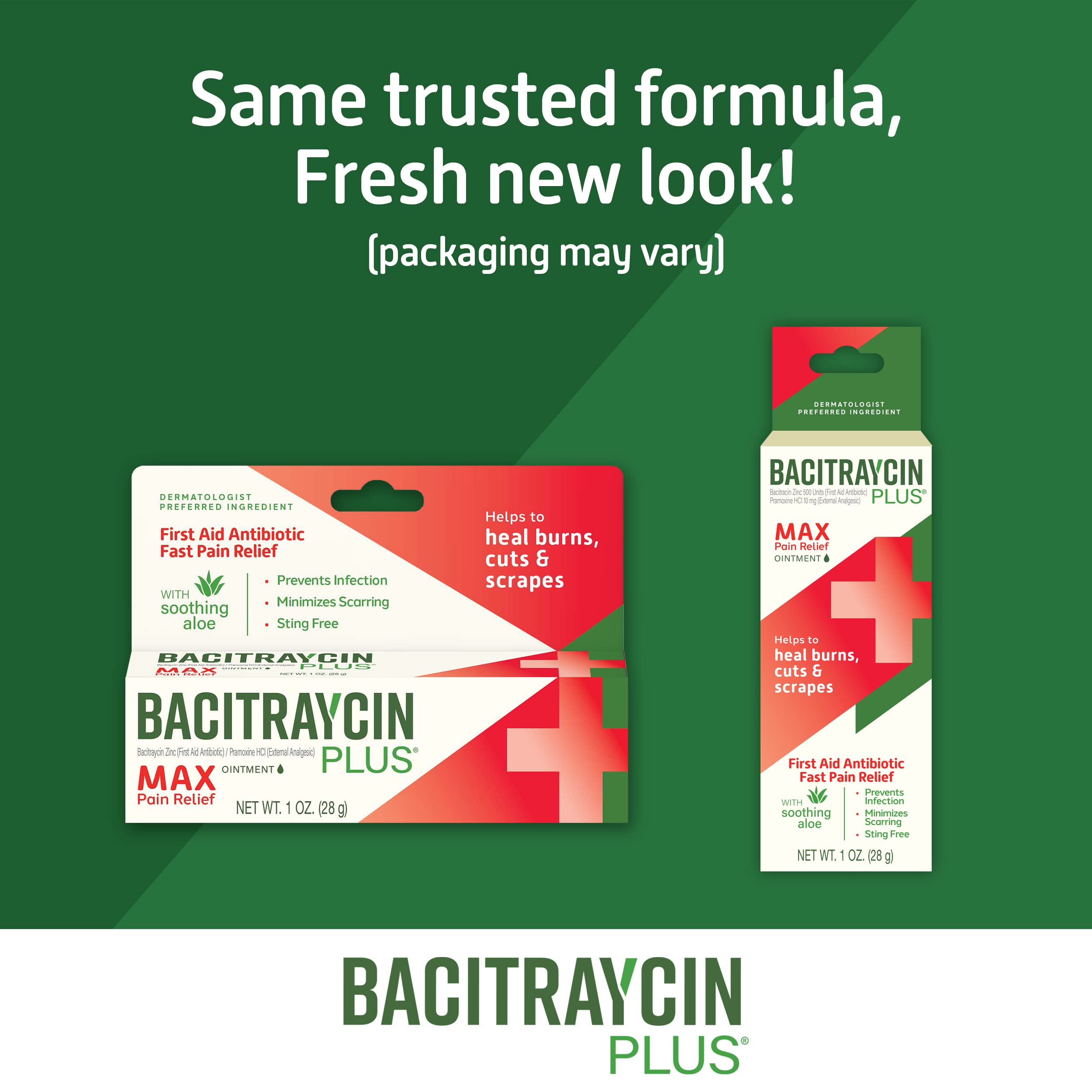 Bacitraycin Plus tamaño comparación 1 oz para evaluar portabilidad