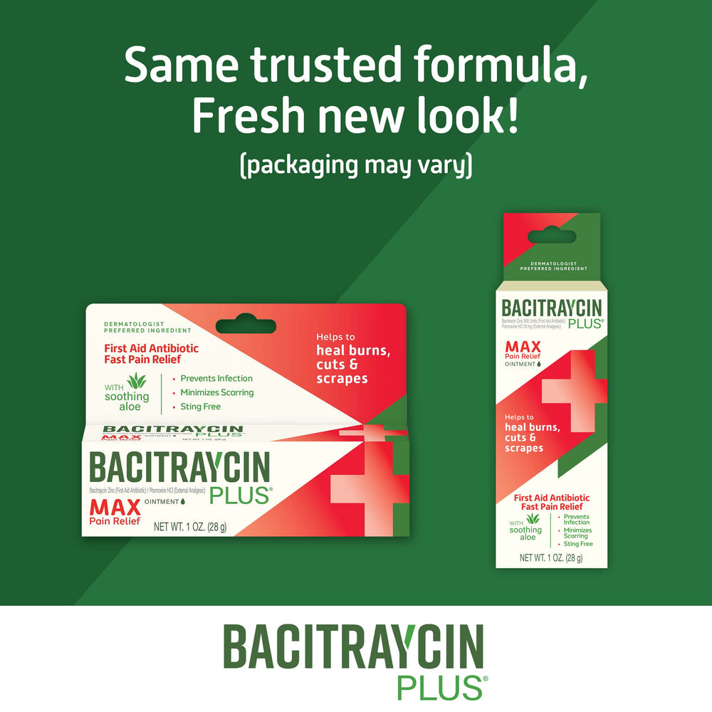 Bacitraycin Plus tamaño comparación 1 oz para evaluar portabilidad