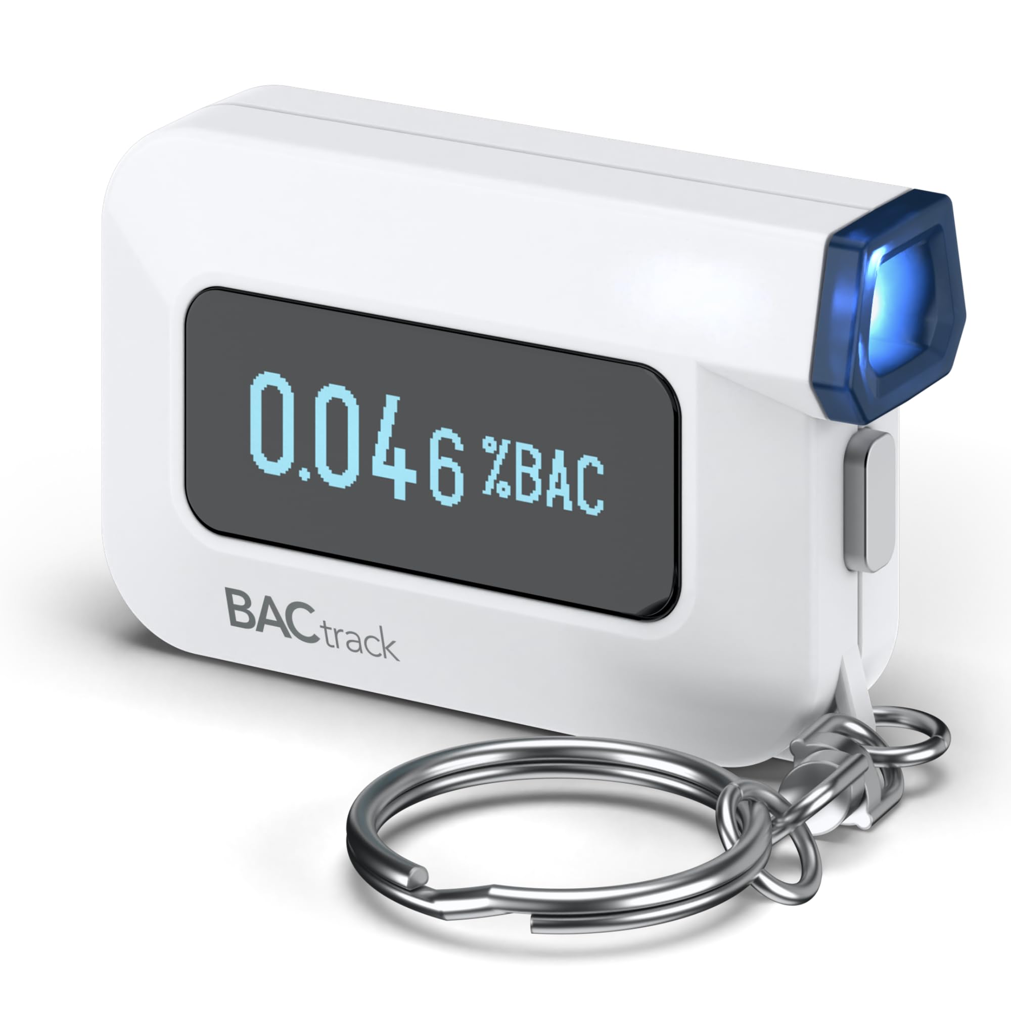 BACtrack C6 frontal como llavero mostrando pantalla y portabilidad
