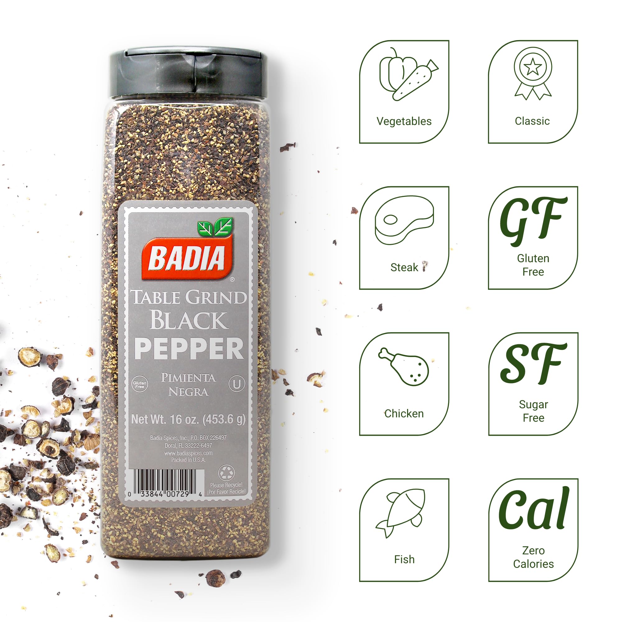 Badia cap and dispenser detail for controlled pouring and easy seasoning benefit