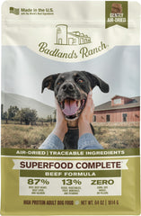 BADLANDS RANCH frente del empaque 64 oz mostrando bolsillo resellable y marca