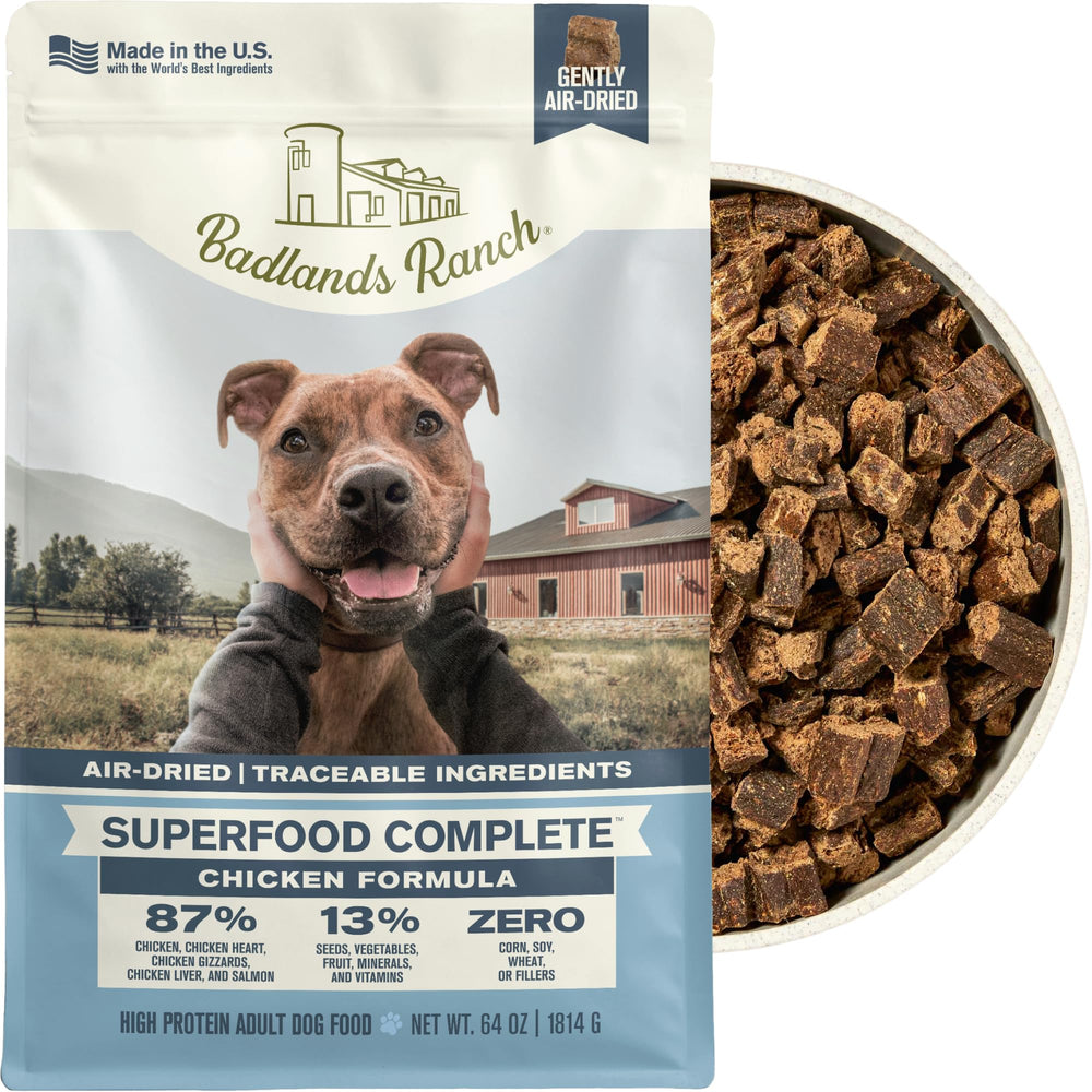 BADLANDS RANCH empaque frontal mostrando 64 oz y 87% carne real