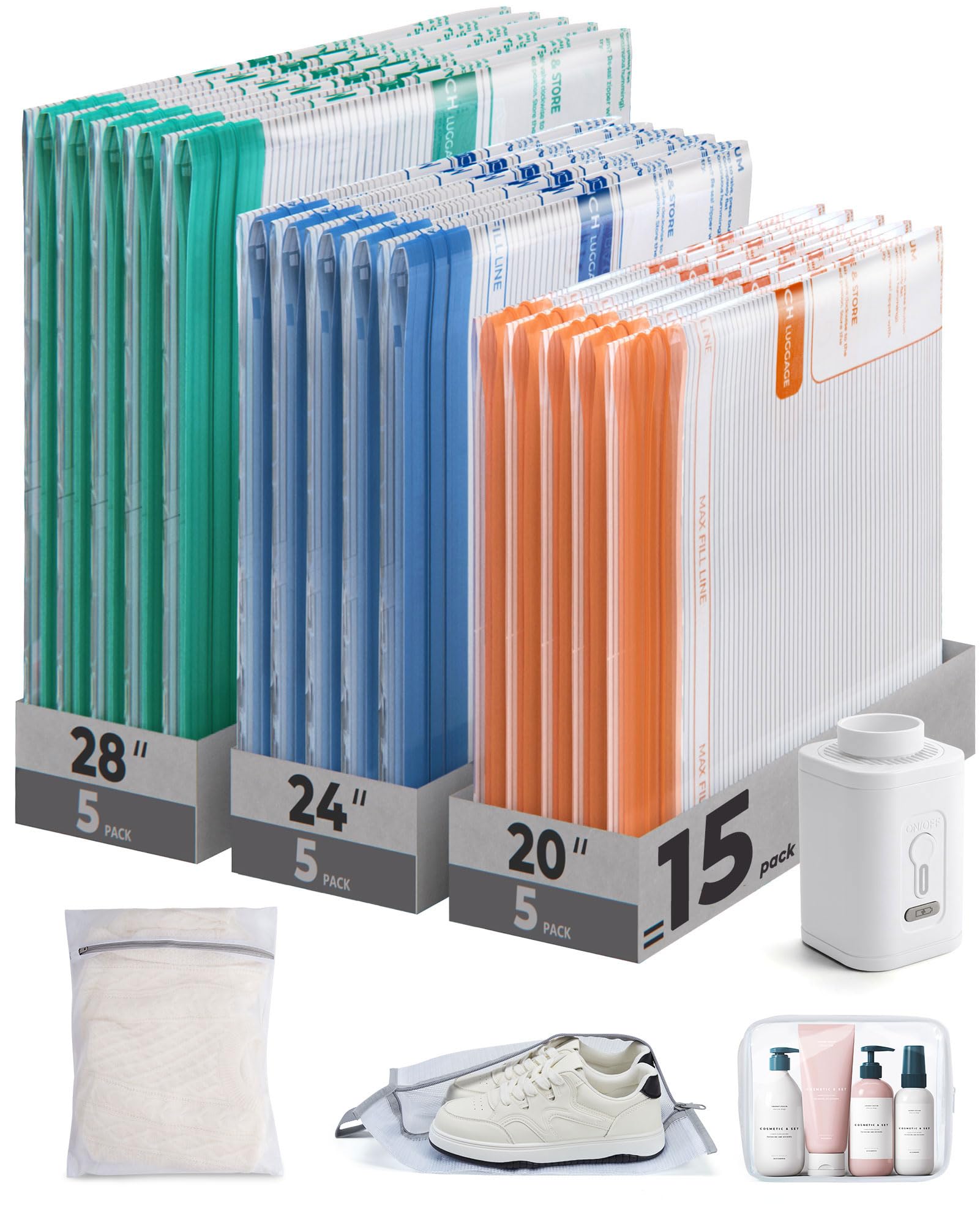 BAGSMART kit frontal completo mostrando las 18 piezas y organización eficiente
