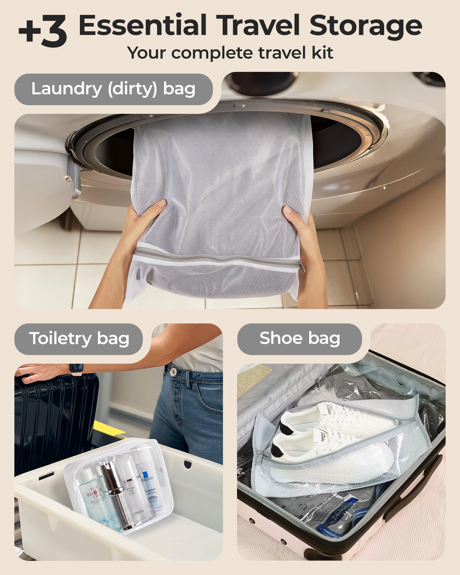 BAGSMART detalle del material PA+PE resistente y protección contra humedad