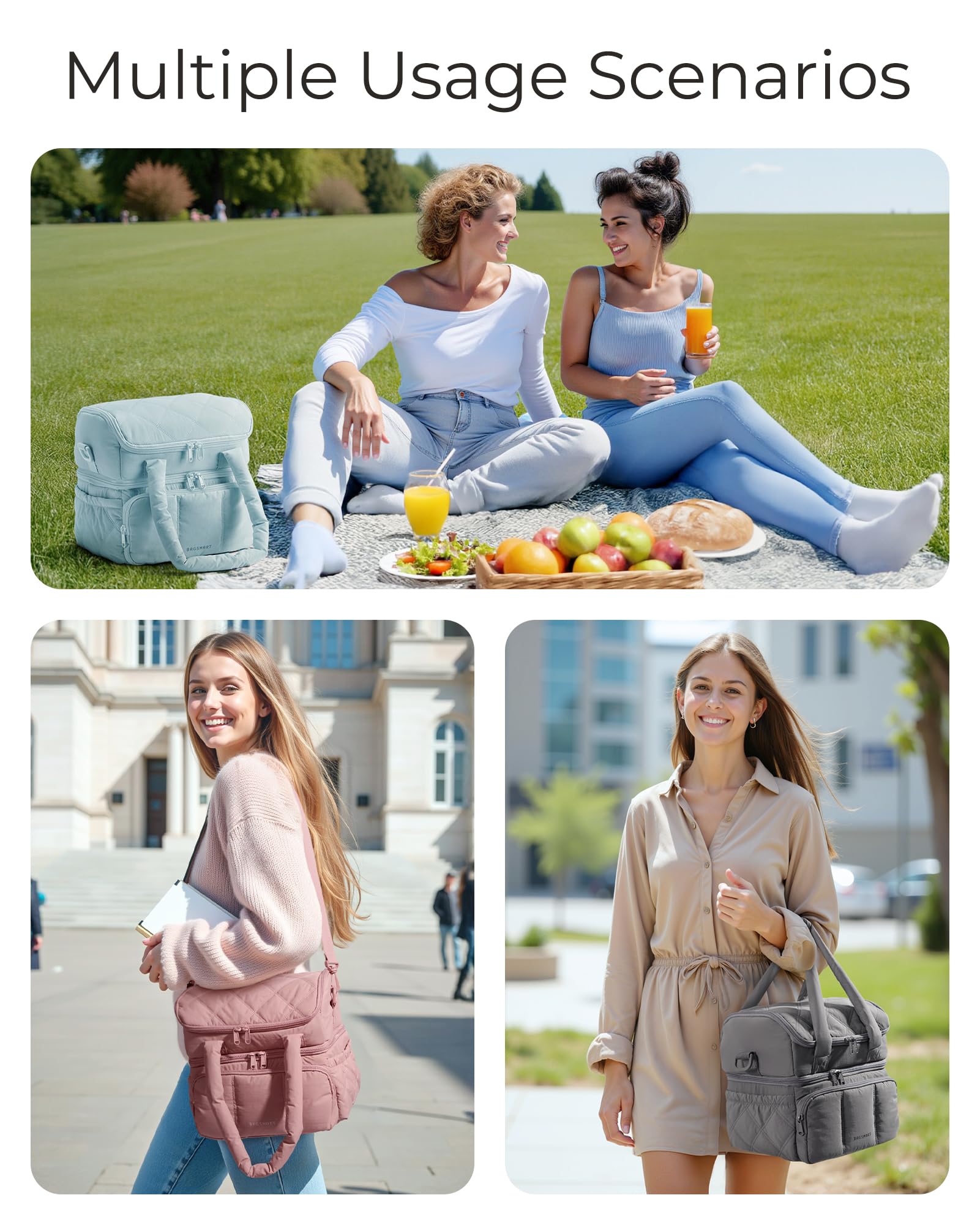 BAGSMART estilo picnic con bolsa en uso, práctico y con estilo
