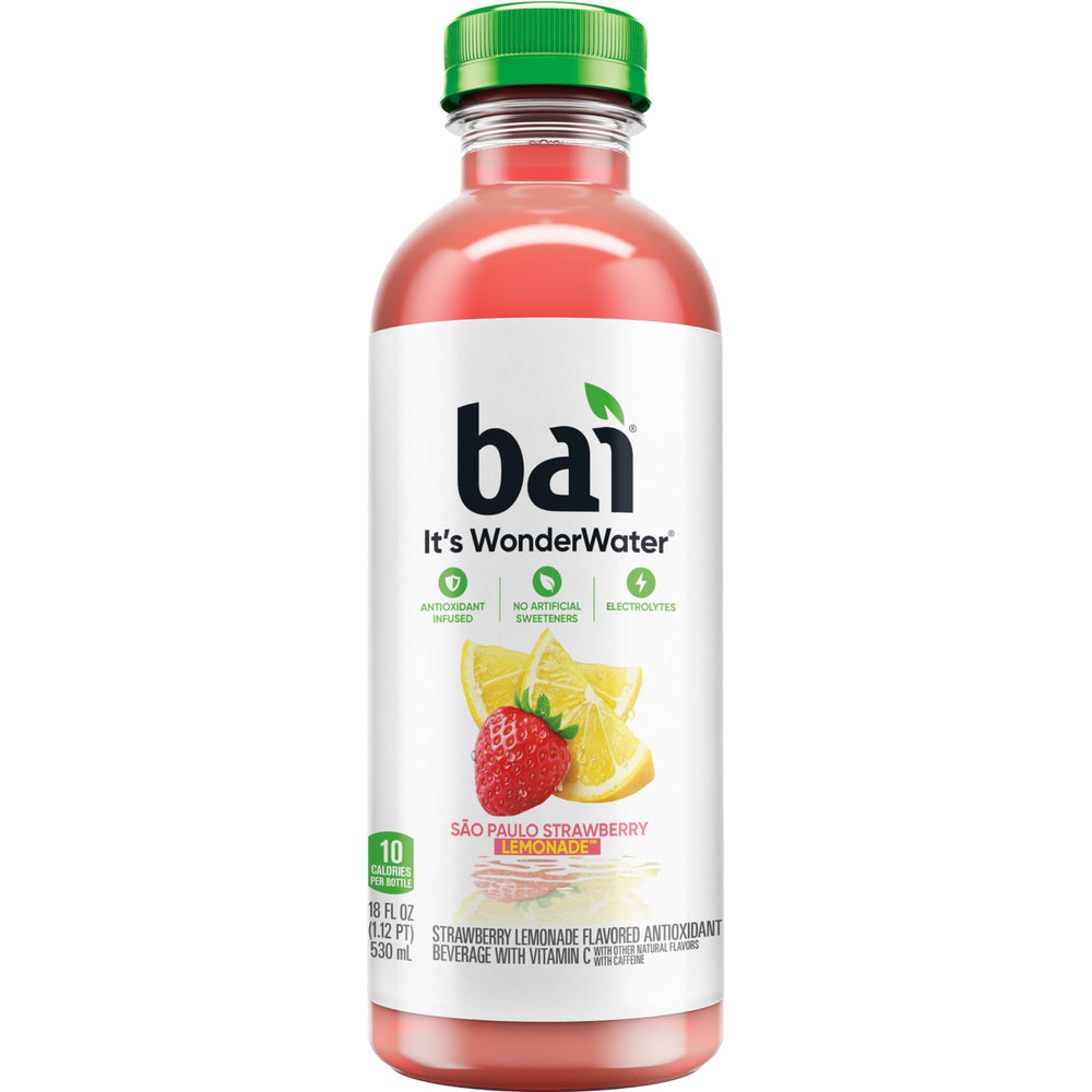 Bai bottle recycled-plastic close-up showing sustainable packaging benefit