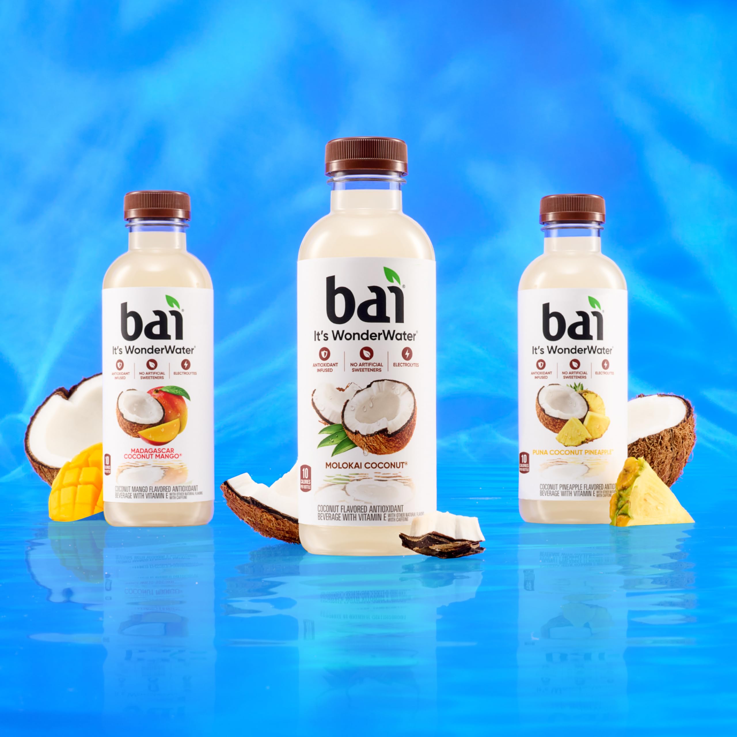 Bai bottle next to hand illustrating 18-ounce scale and portable convenience