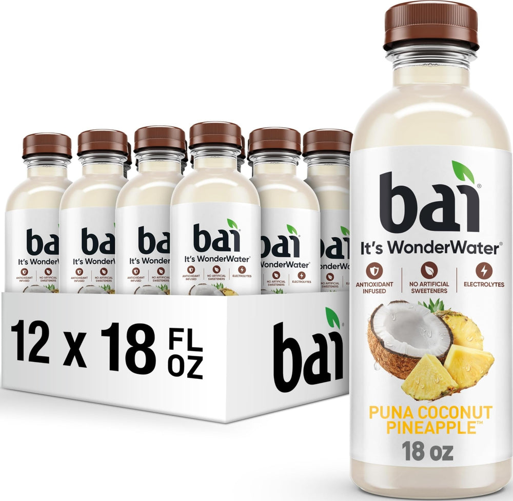 Bai Puna Coconut Pineapple front bottle showcasing tropical design and refreshing benefit