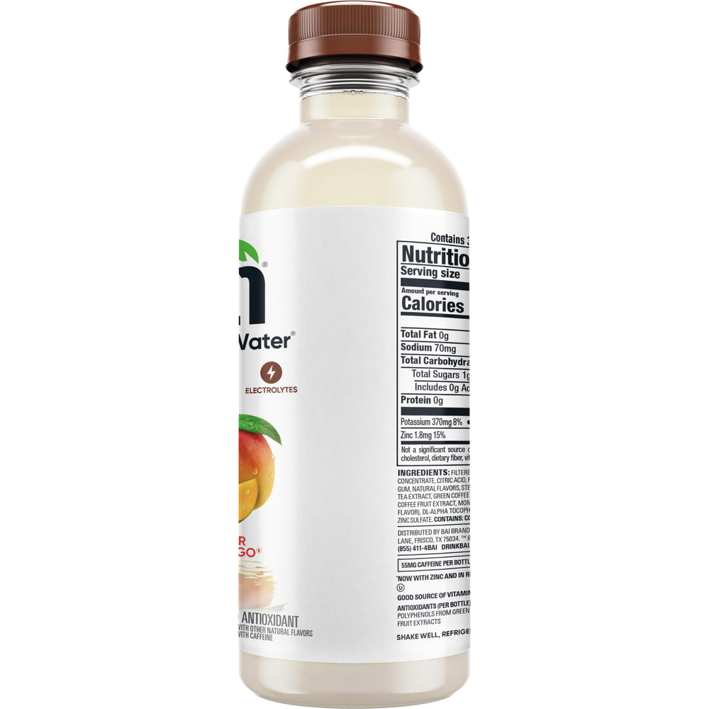 Twelve-pack box of Bai Madagascar Coconut Mango stacked for pantry storage