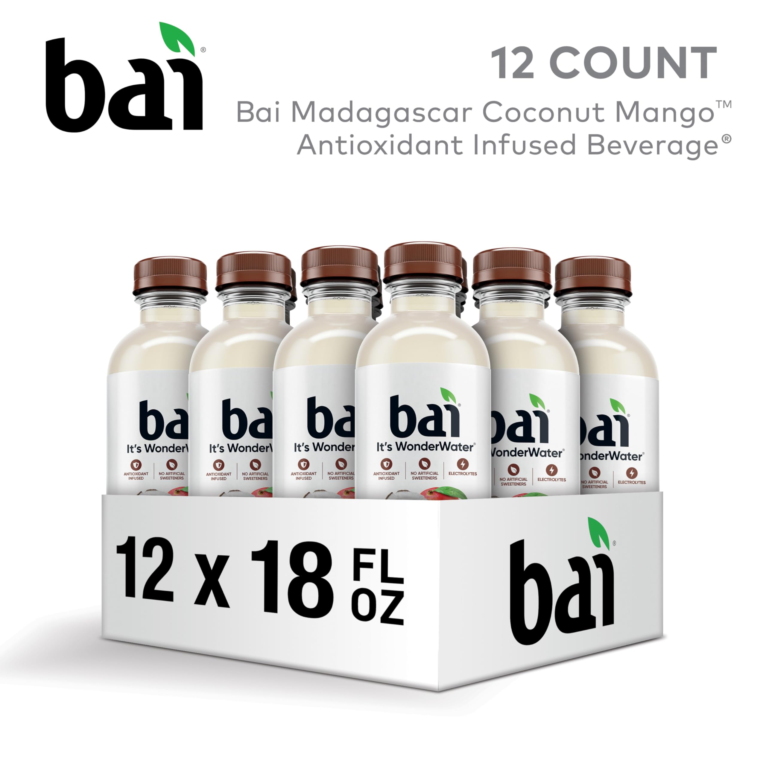 Bai side label and nutrition facts highlighting low sugar and vitamin content