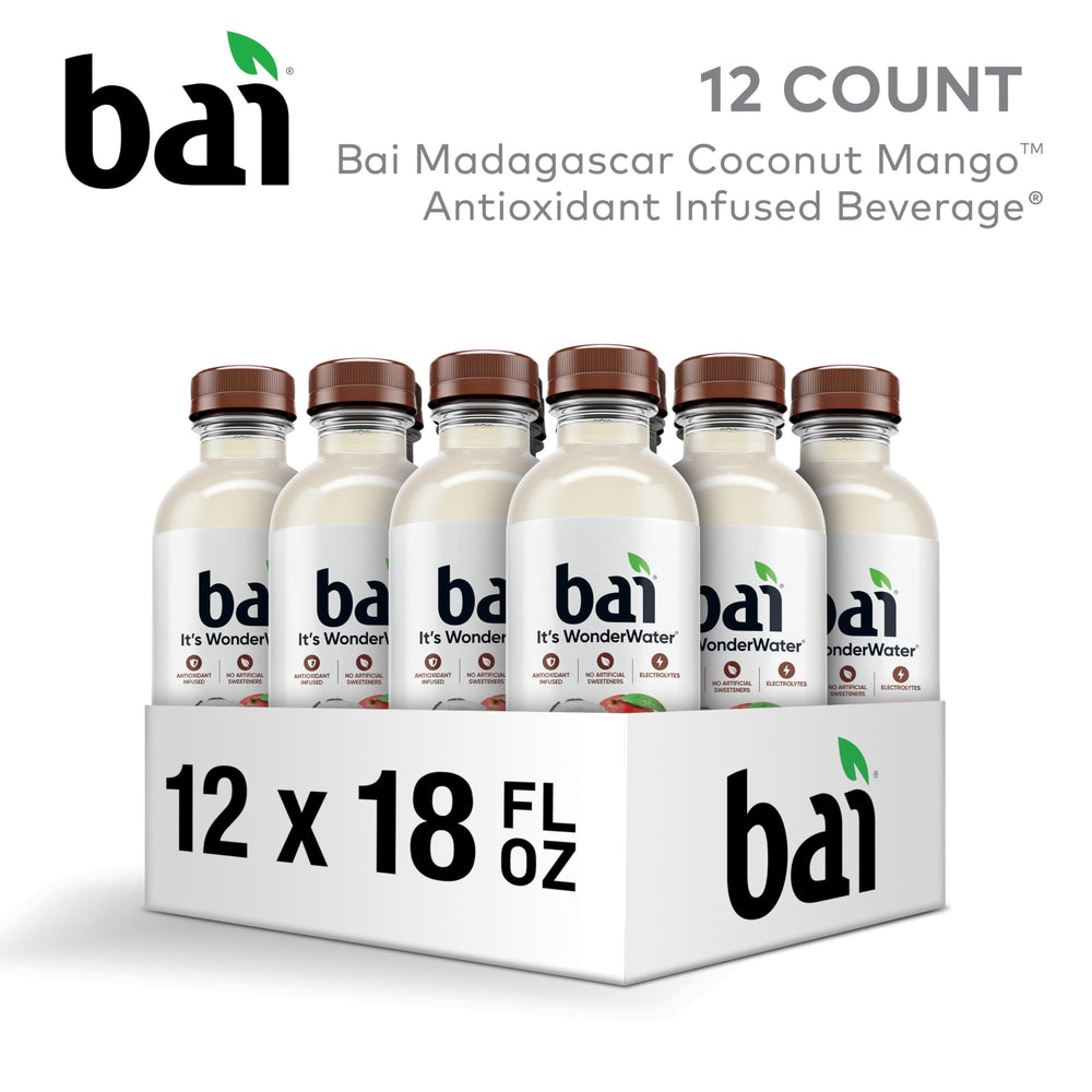 Bai side label and nutrition facts highlighting low sugar and vitamin content