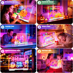 Bailkind niño usando la pizarra iluminada y fomentando creatividad y juego