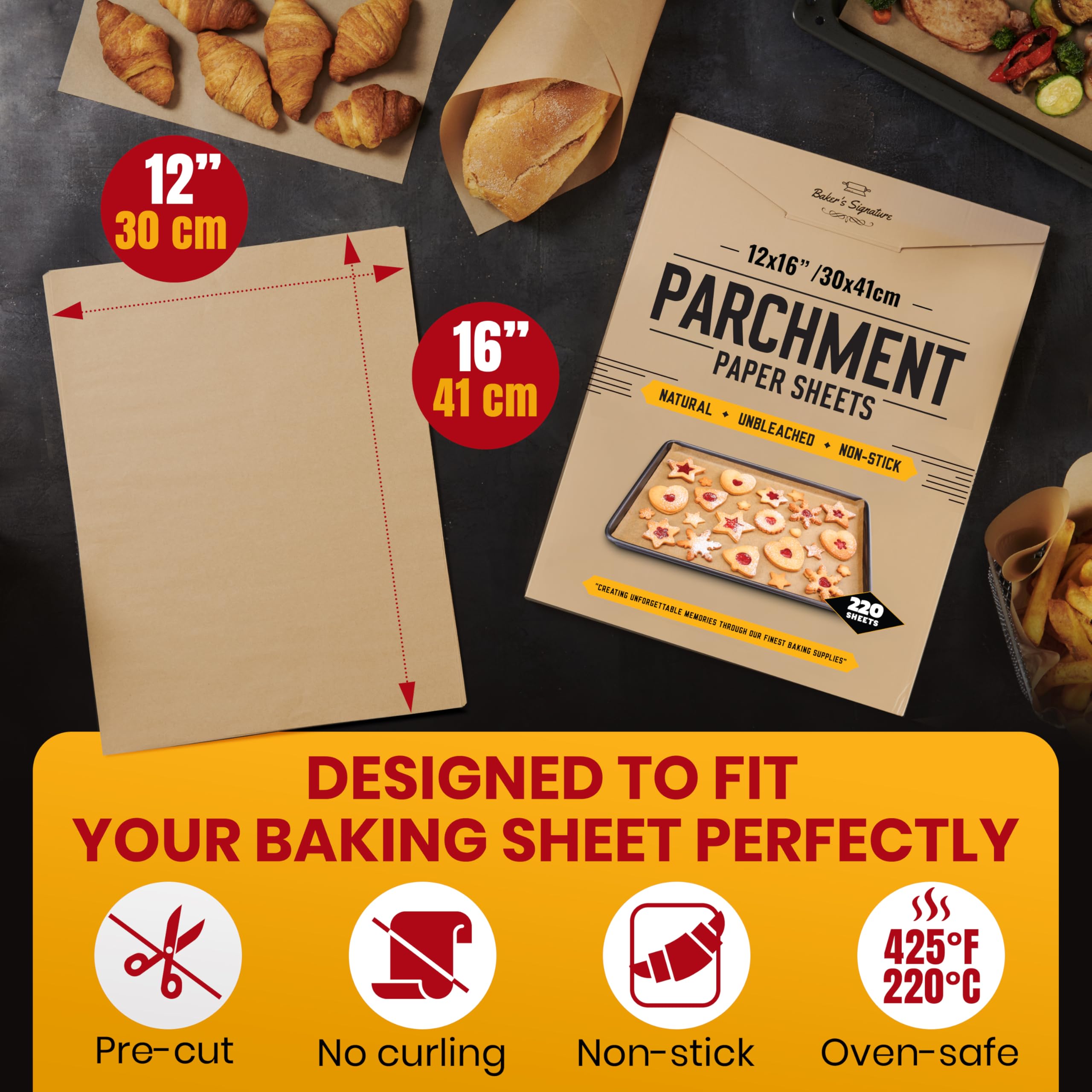 Baker's Signature hoja colocada en bandeja half-sheet facilita hornear