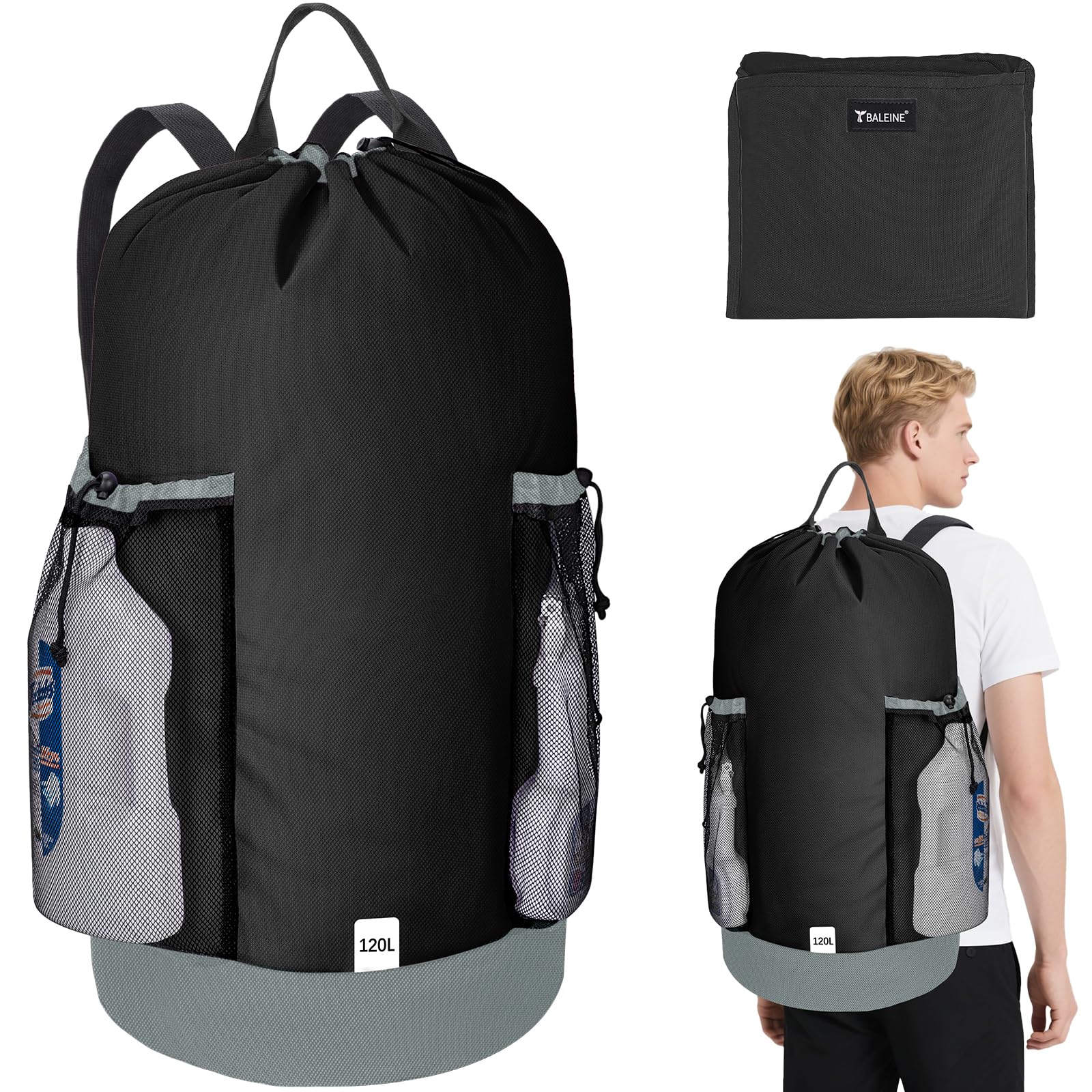 BALEINE vista frontal de la bolsa mochila con gran capacidad y cierre seguro