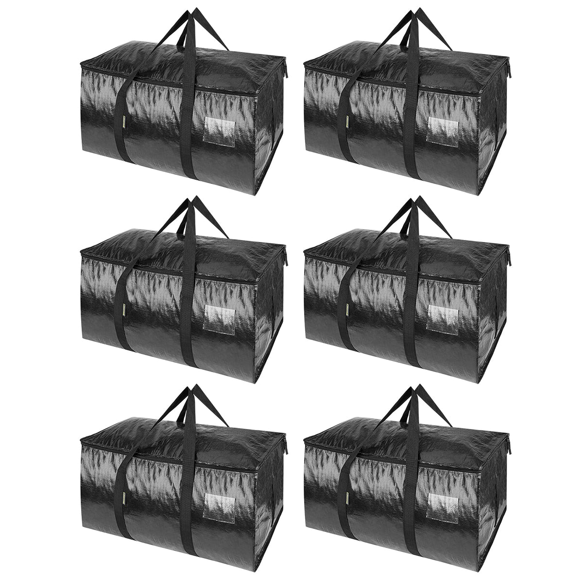 BALEINE paquete seis bolsas frontales mostrando tamaño y color negro, solución de almacenamiento