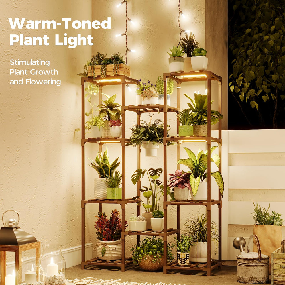 Bamworld grow light closeup showing LED array and modes, supports growth
