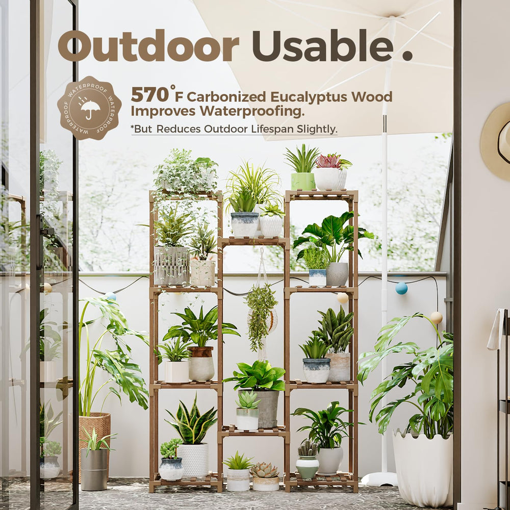 Bamworld shelf detail with mixed pots demonstrating organized multi-pot display benefit
