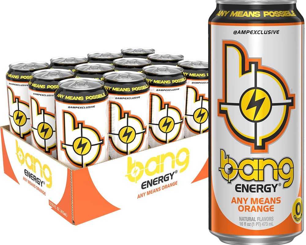Bang Any Means Orange frontal de lata mostrando diseño y beneficio energizante