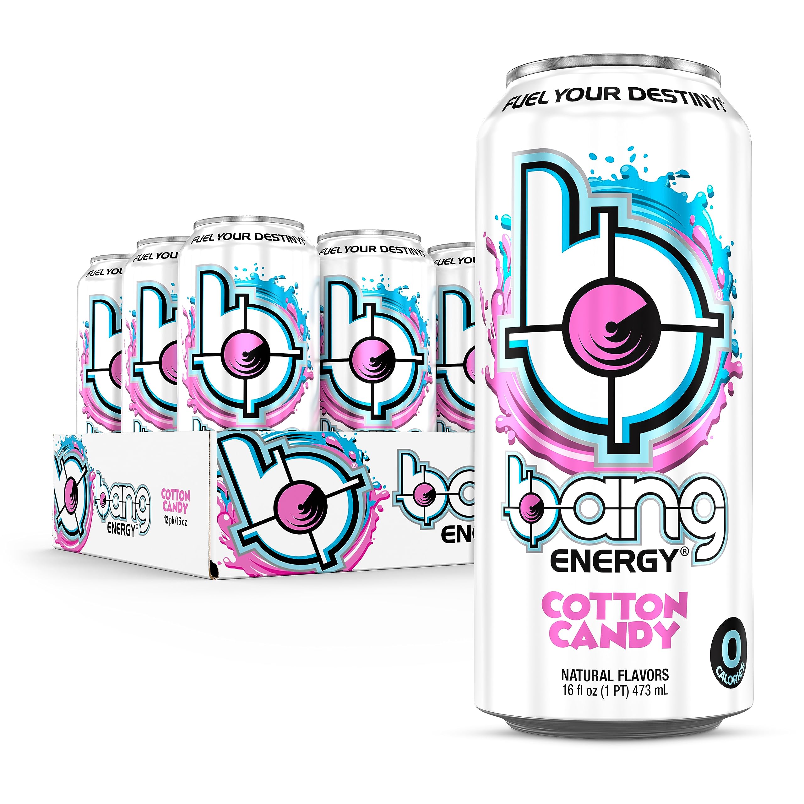 Bang lata Cotton Candy frontal mostrando diseño y beneficio energía sostenida