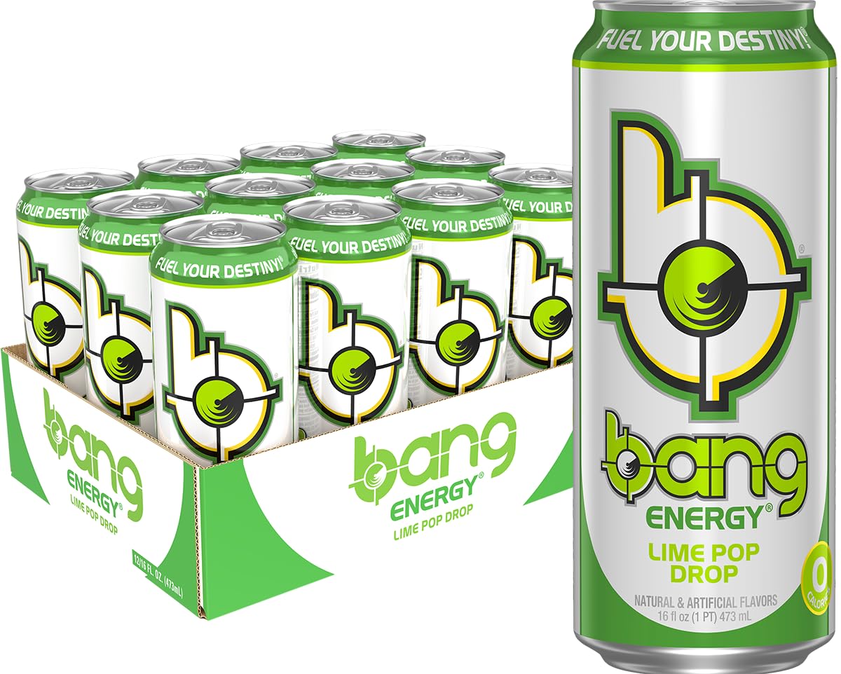 Bang lata frontal mostrando diseño y sabor lime pop drop y su energía