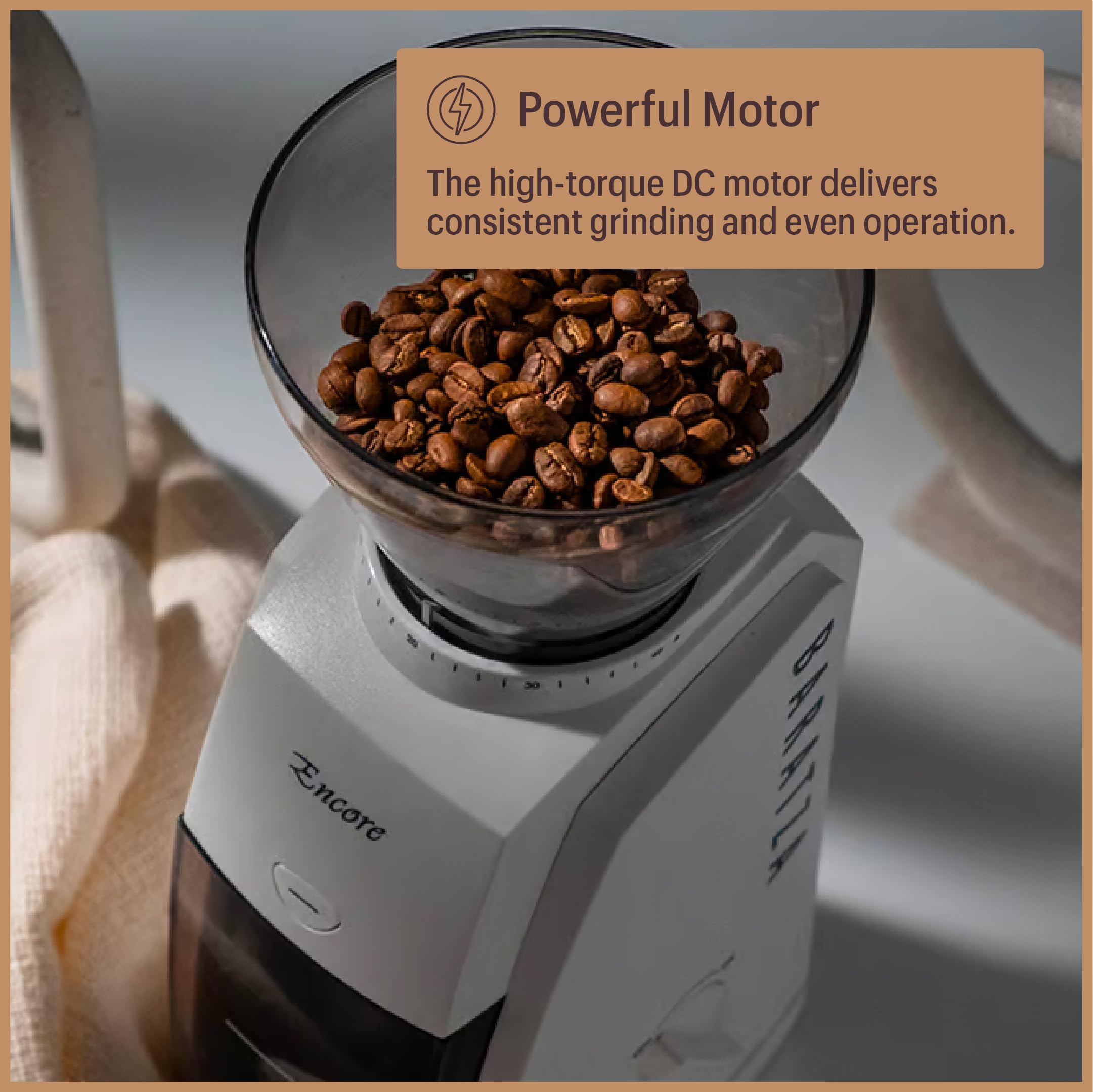 Baratza Encore etiqueta del modelo ZCG485BLK mostrando identidad