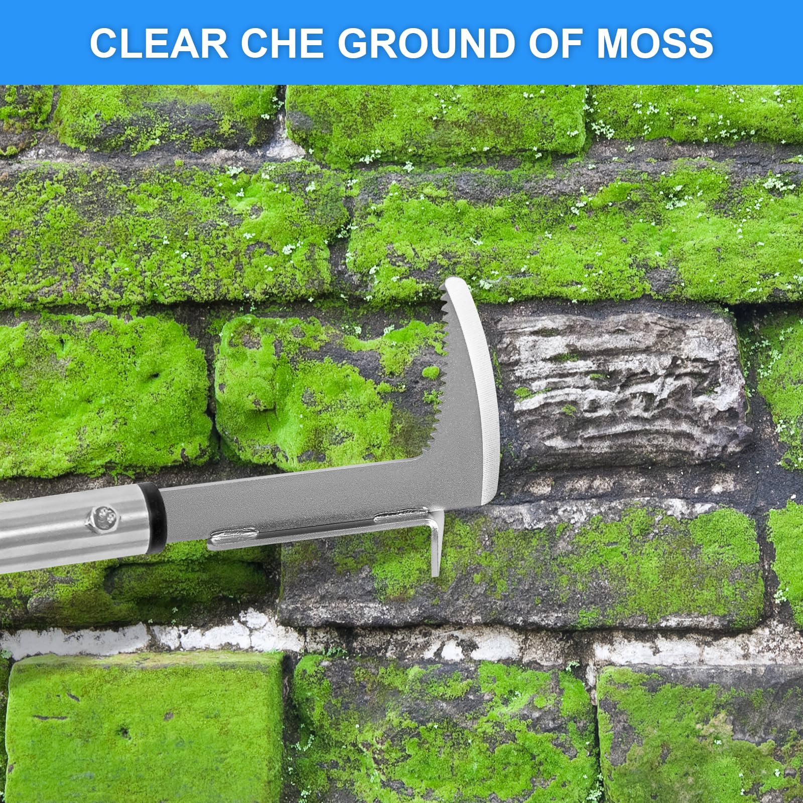 BARAYSTUS tool in use pulling weeds from a sidewalk crevice for cleaner joints