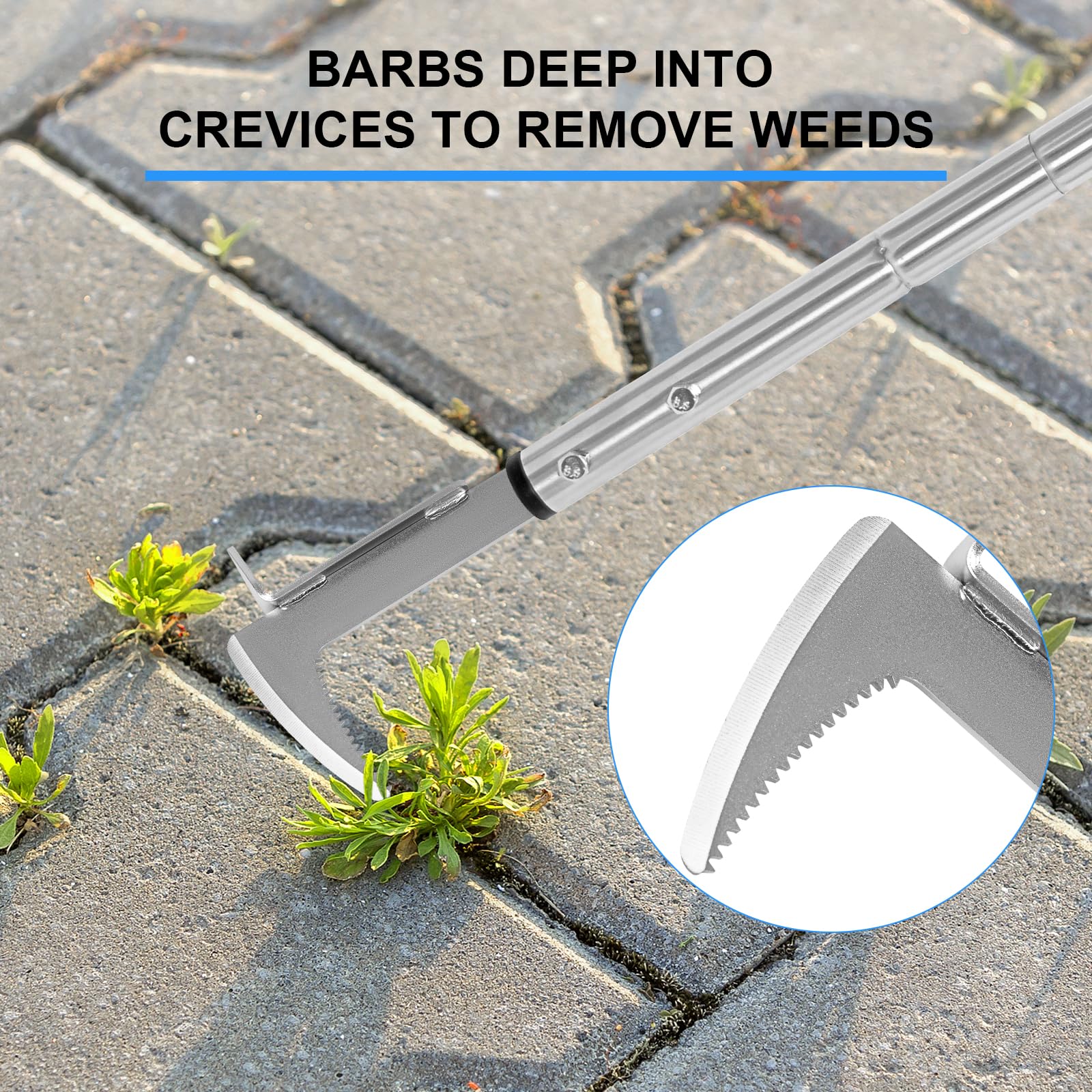 BARAYSTUS close-up of L-shaped blade showing sharp edges for deep root removal