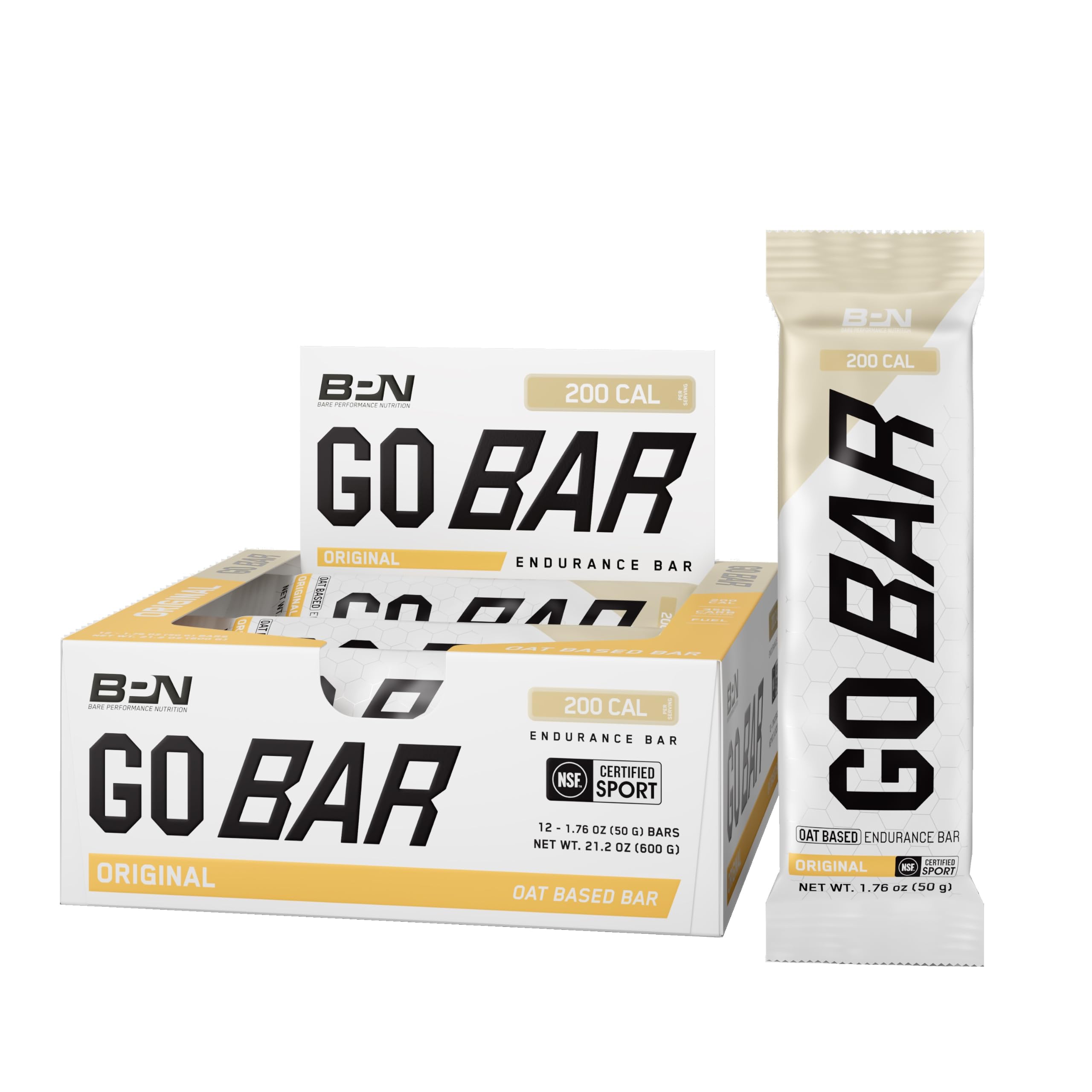 BARE PERFORMANCE NUTRITION Go Bar vista frontal mostrando el empaque y beneficios