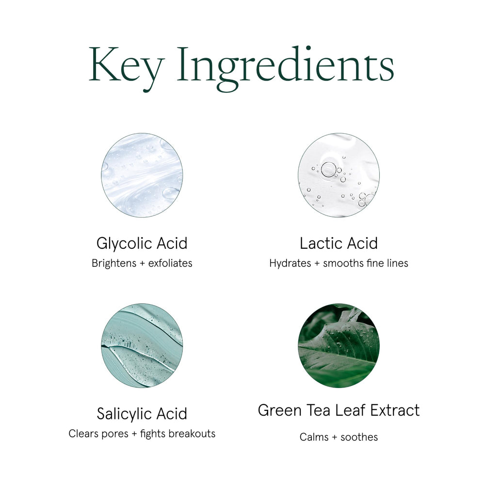 Barefaced etiqueta de ingredientes destacando ácidos glicólico y salicílico beneficiosos