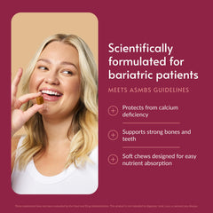 Bariatric Advantage primer plano de una chew mostrando tamaño y fácil masticación